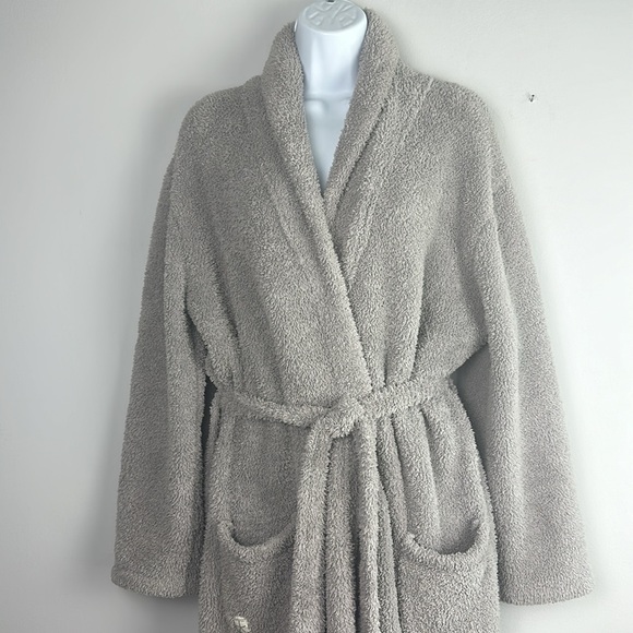 Barefoot Dreams Unisex Cozychic Robe Size 2 Gray Pockets Collar Cozy Loungewear - Picture 4 of 16